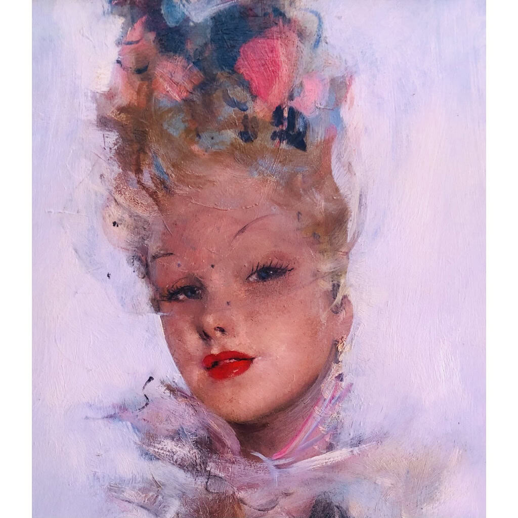 DOMERGUE Jean Gabriel Peinture XXè Jeune Femme au foulard Huile Sur Isorel Signée Figure dans les Archives Willer 7