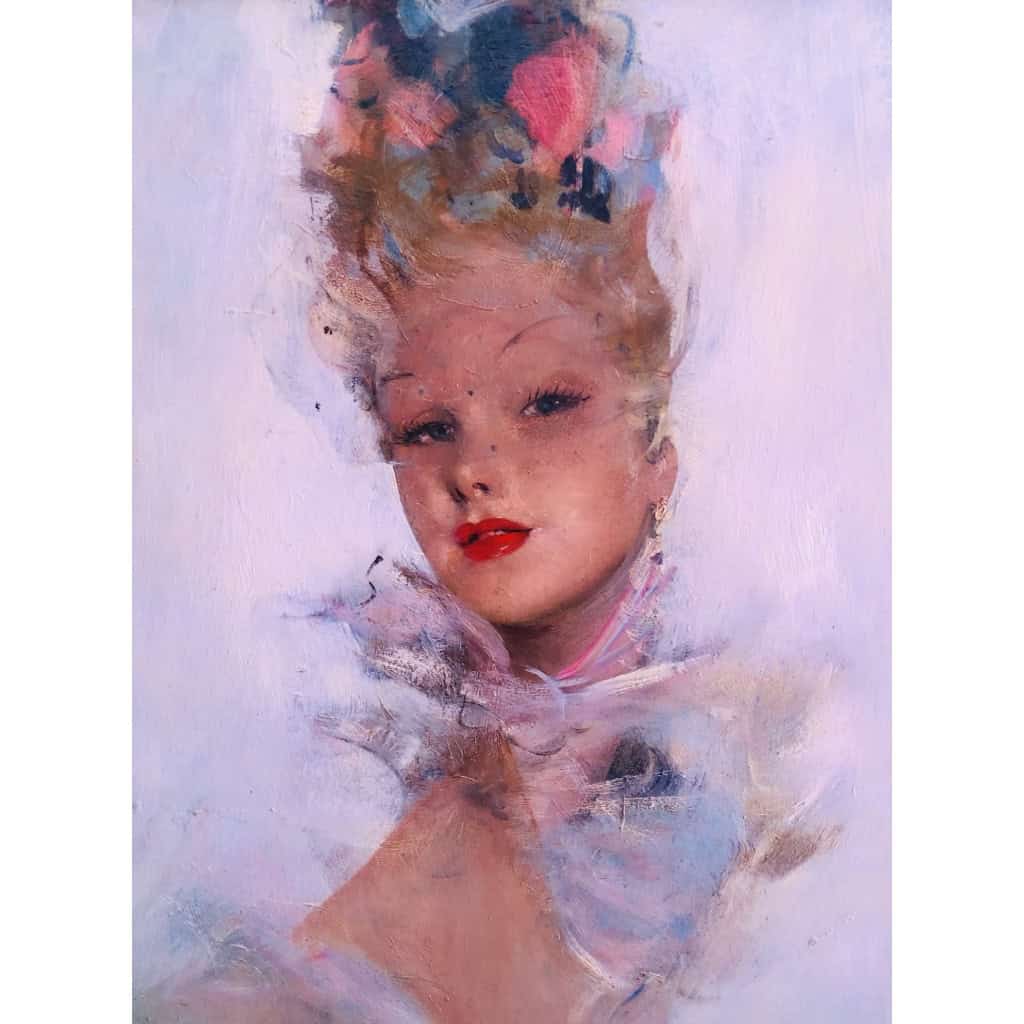 DOMERGUE Jean Gabriel Peinture XXè Jeune Femme au foulard Huile Sur Isorel Signée Figure dans les Archives Willer 5