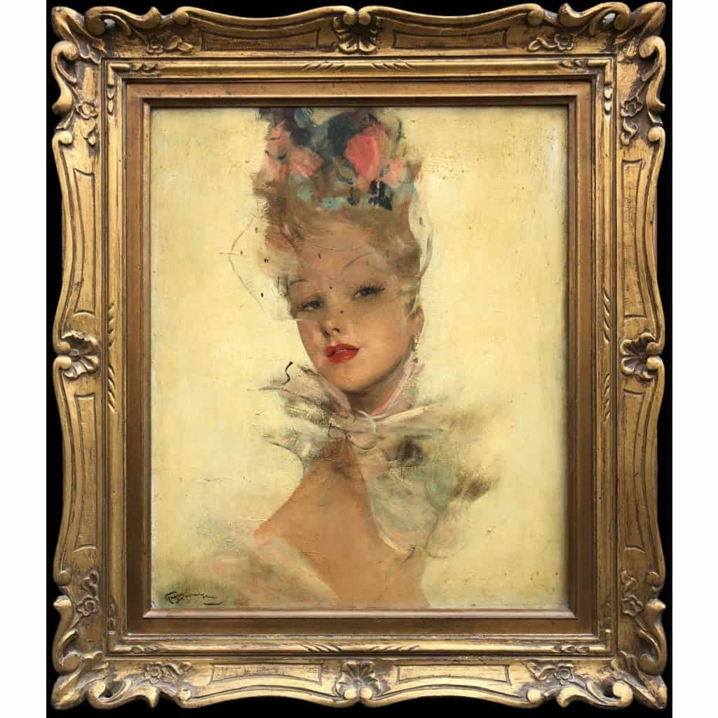DOMERGUE Jean Gabriel Peinture XXè Jeune Femme au foulard Huile Sur Isorel Signée Archives Noé Willer 10