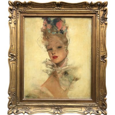 DOMERGUE Jean Gabriel Peinture XXè Jeune Femme au foulard Huile Sur Isorel Signée Archives Noé Willer