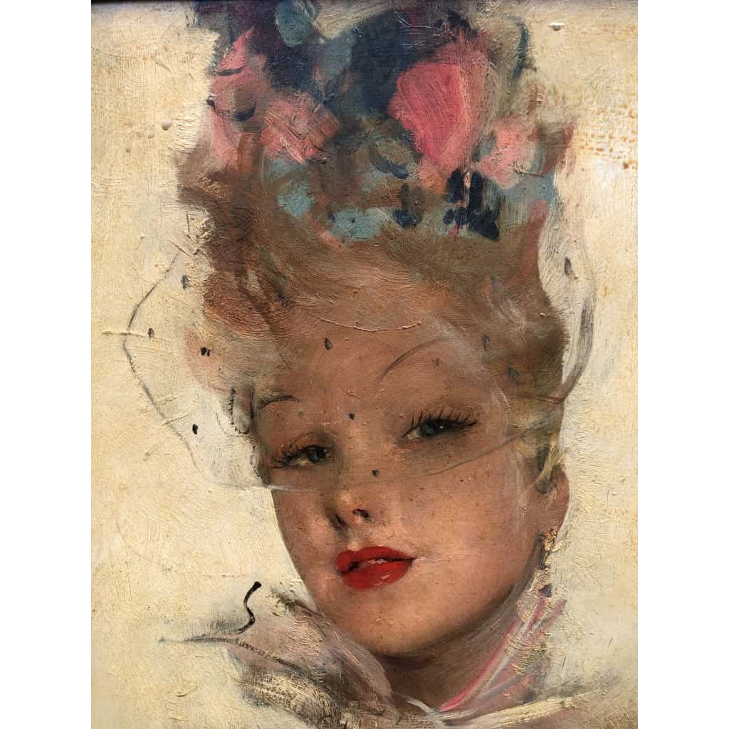DOMERGUE Jean Gabriel Peinture XXè Jeune Femme au foulard Huile Sur Isorel Signée Archives Noé Willer 7