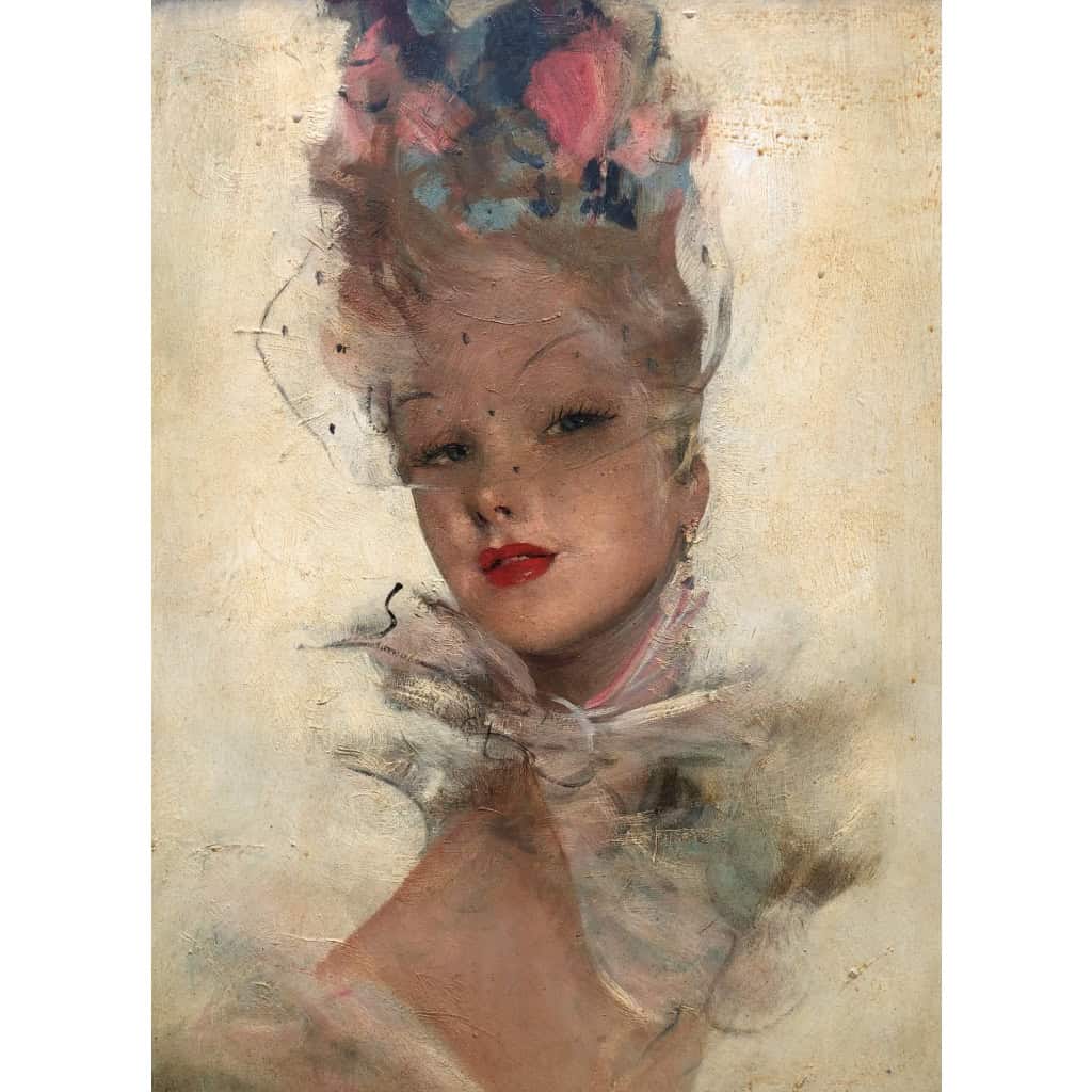 DOMERGUE Jean Gabriel Peinture XXè Jeune Femme au foulard Huile Sur Isorel Signée Archives Noé Willer 8