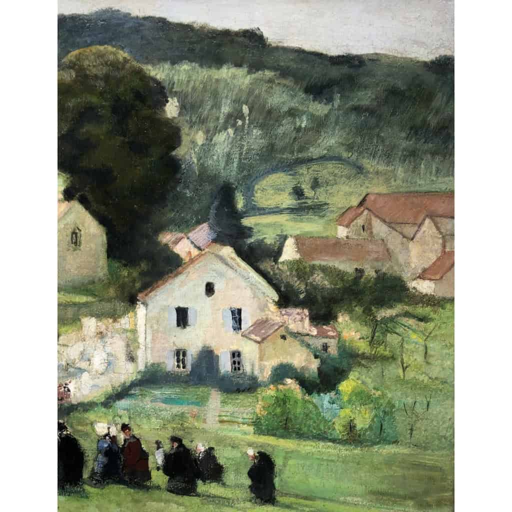 HERVE Jules Peinture Française 20è Langres Procession à Brevoines Huile Toile Signée Certificat d’authenticité 8