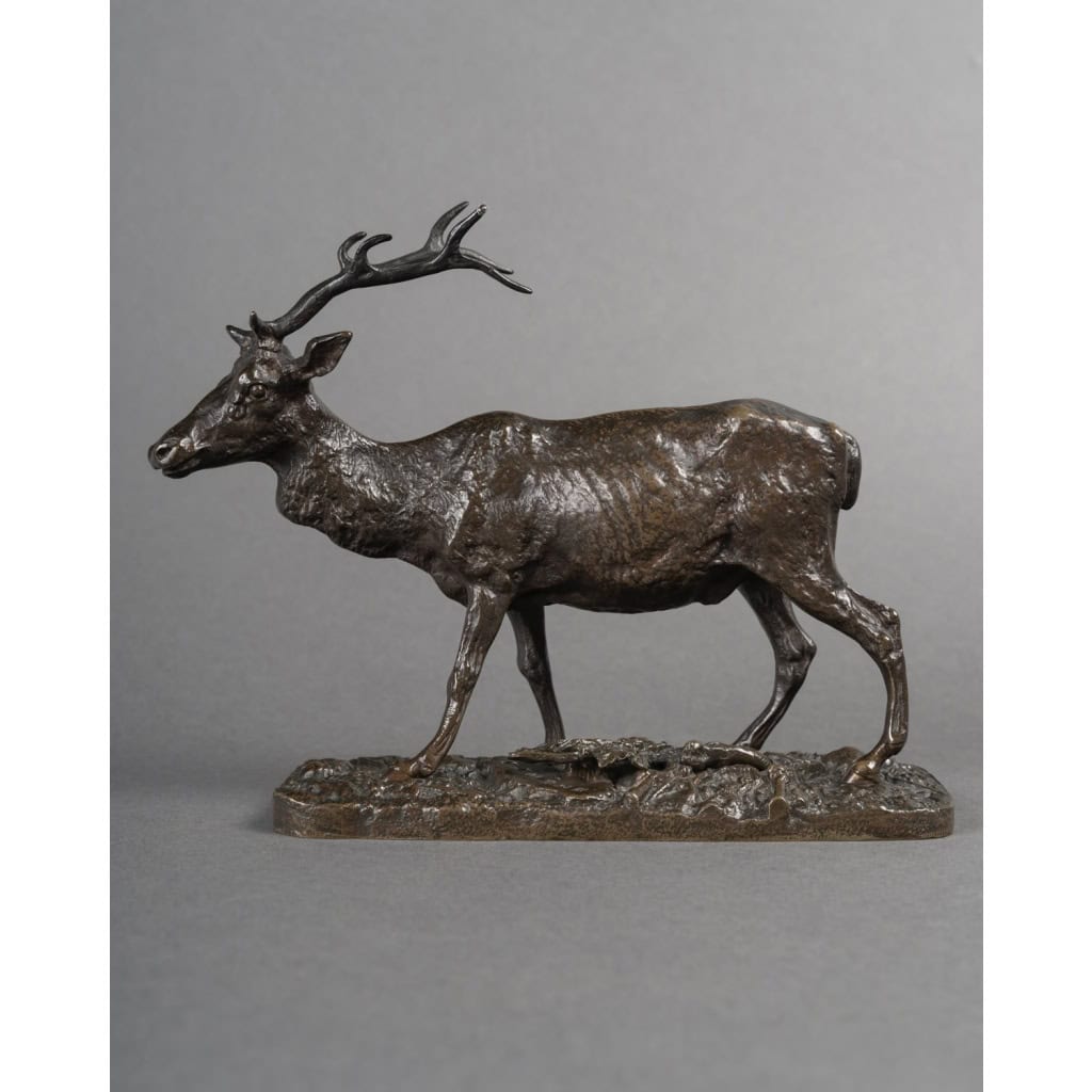 Sculpture – Le Cerf Marchant , Pierre – Jules Mêne (1810-1879) – Bronze 4