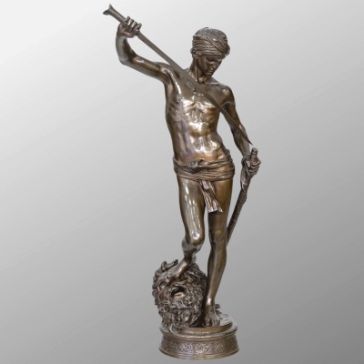 Sculpture – David Vainqueur De Goliath , Marius – Jean – Antonin Mercié (1845-1916) – Bronze