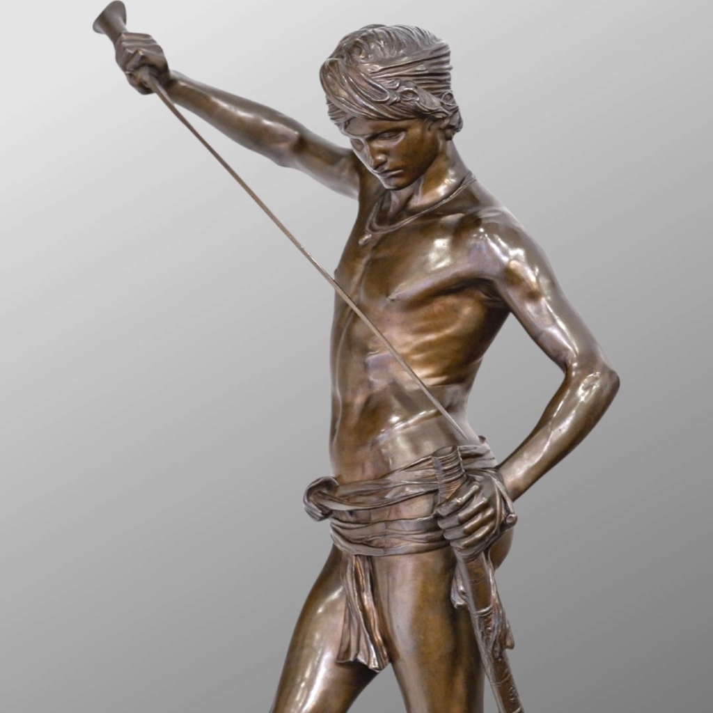 Sculpture – David Vainqueur De Goliath , Marius – Jean – Antonin Mercié (1845-1916) – Bronze 5