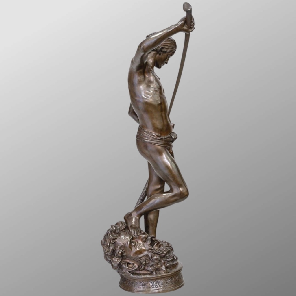 Sculpture – David Vainqueur De Goliath , Marius – Jean – Antonin Mercié (1845-1916) – Bronze 8