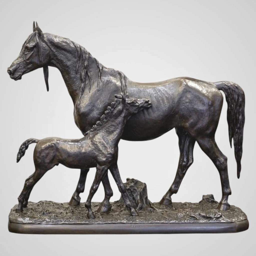 Sculpture – Jument Et Son Poulain , Christophe Fratin (1801-1864) – Bronze 3