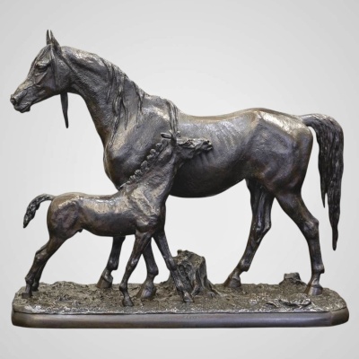 Sculpture – Jument Et Son Poulain , Christophe Fratin (1801-1864) – Bronze