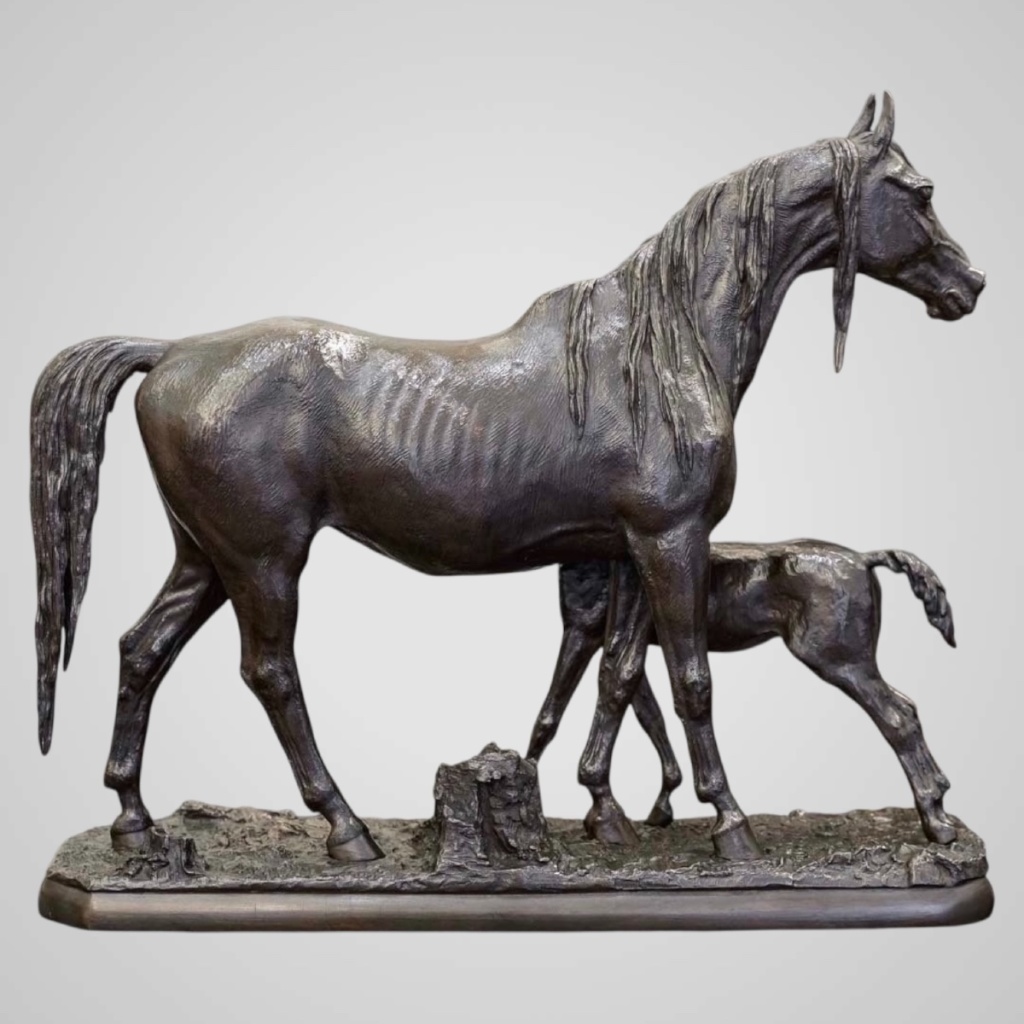 Sculpture – Jument Et Son Poulain , Christophe Fratin (1801-1864) – Bronze 7