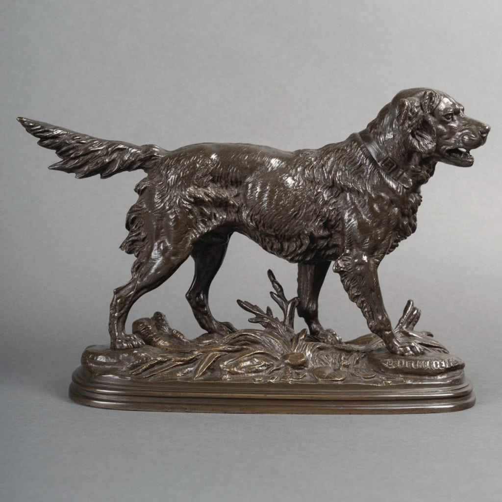 Sculpture – Chien épagneul à l’affût , Paul – Édouard Delabrièrre (1829-1912) – Bronze 4