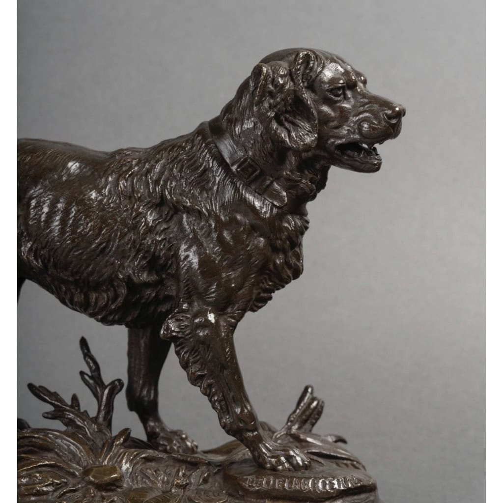Sculpture – Chien épagneul à l’affût , Paul – Édouard Delabrièrre (1829-1912) – Bronze 10