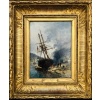 NOEL Jules Ecole Française 19è Voilier en cale 1872 Huile Sur panneau Signée Datée Certificat d’Authenticité 23