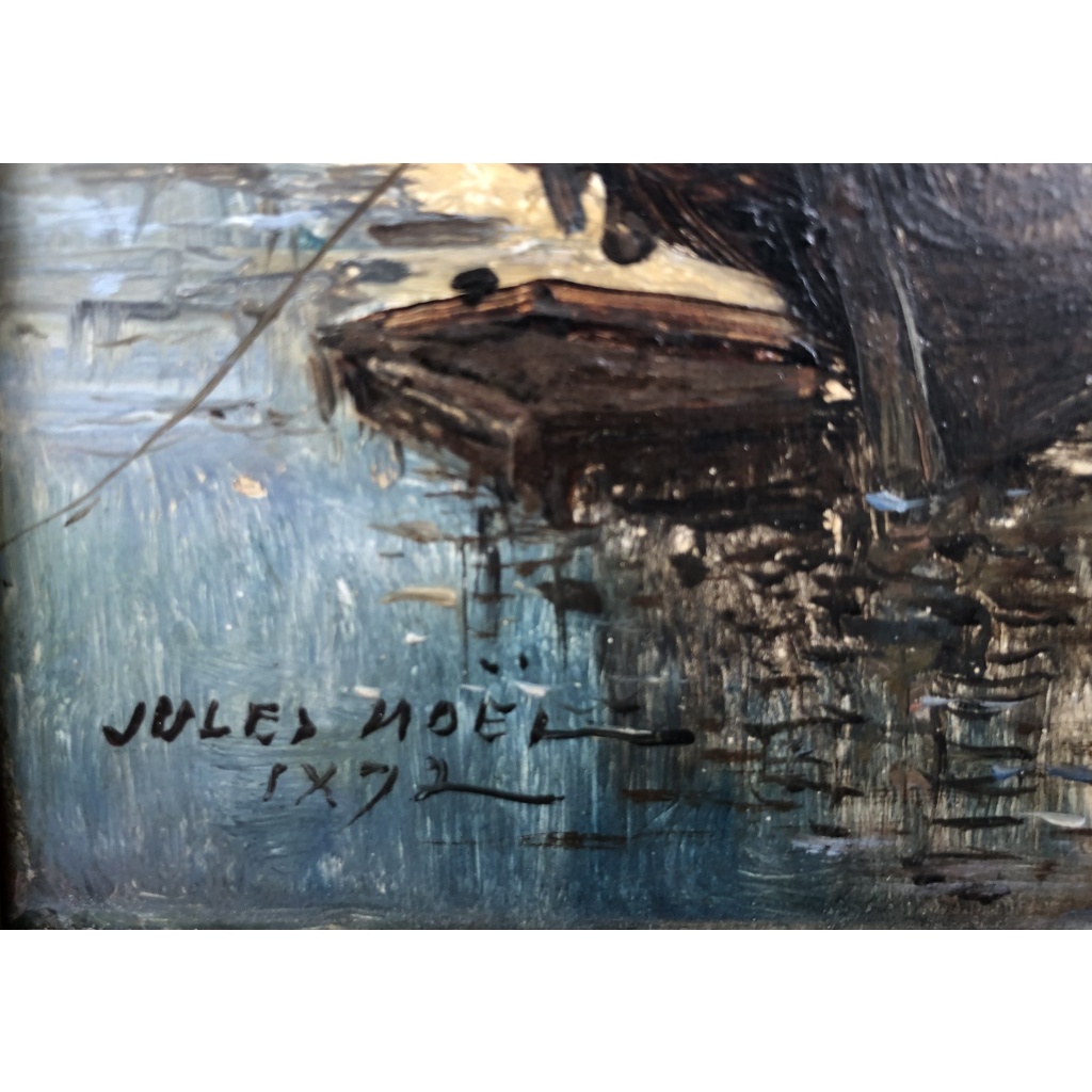 NOEL Jules Voilier en cale 1872 Huile Sur panneau Signée Datée Certificat d’Authenticité 6