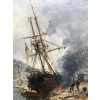 NOEL Jules Voilier en cale 1872 Huile Sur panneau Signée Datée Certificat d’Authenticité 18