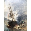 NOEL Jules Voilier en cale 1872 Huile Sur panneau Signée Datée Certificat d’Authenticité 17