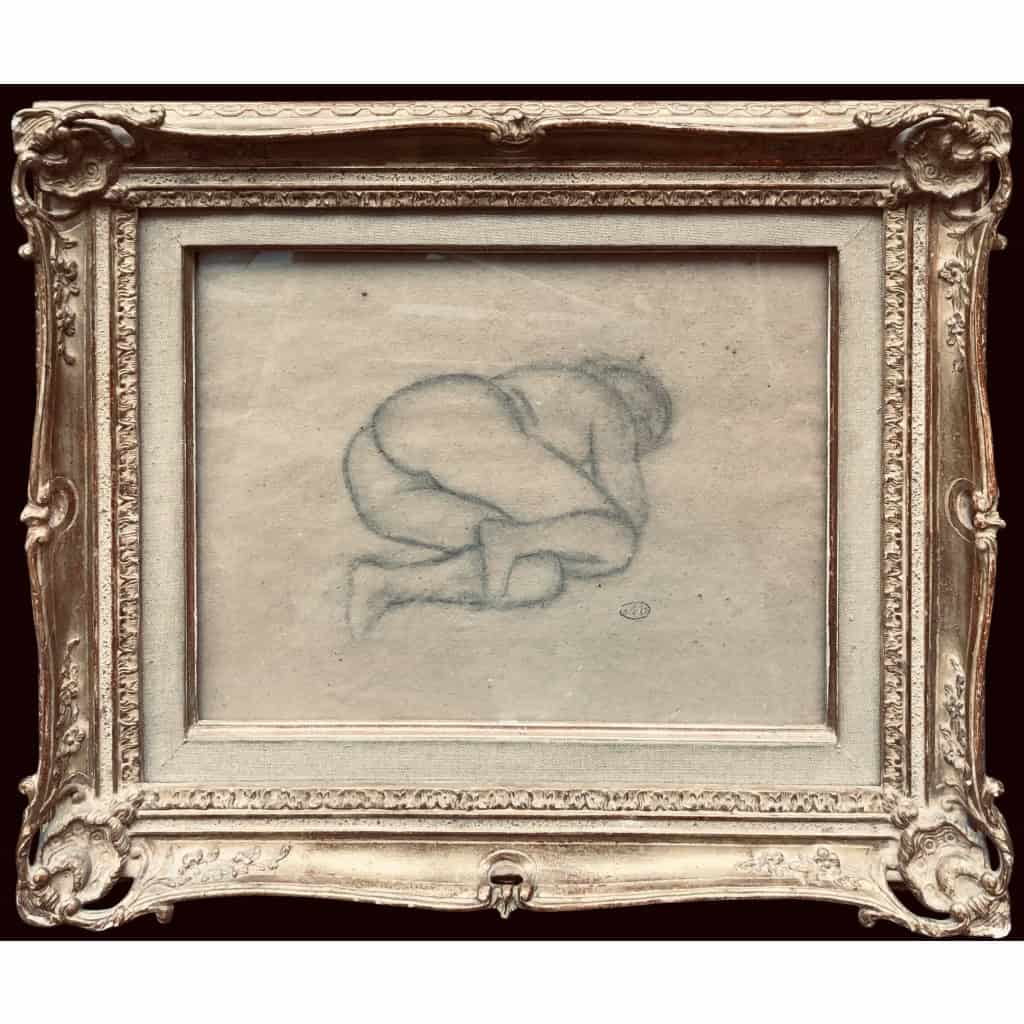 MAILLOL Aristide Nu allongé Fusain sur papier signé certificat d’authenticité 3