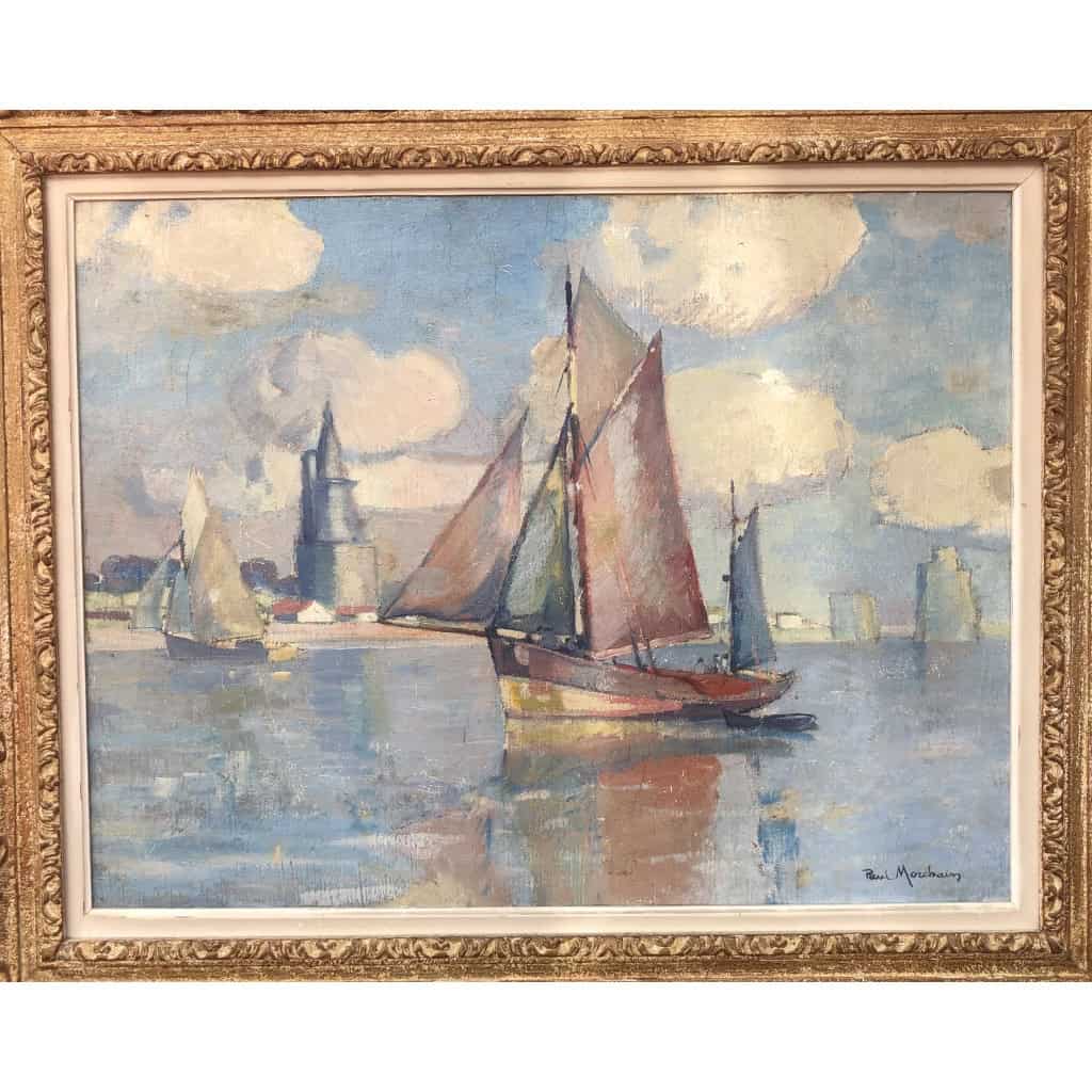 Morchain Paul Peinture 20è Bateaux De Pêche Sortant Du Port De La Rochelle Huile Signée Certificat 3