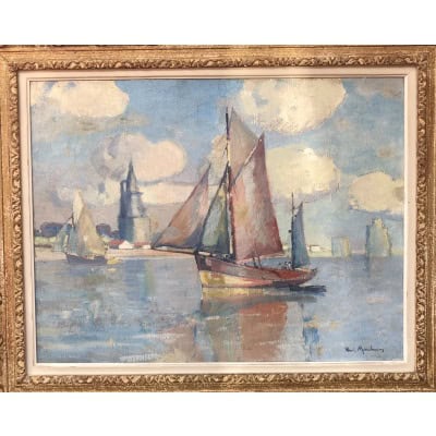 Morchain Paul Peinture 20è Bateaux De Pêche Sortant Du Port De La Rochelle Huile Signée Certificat 3