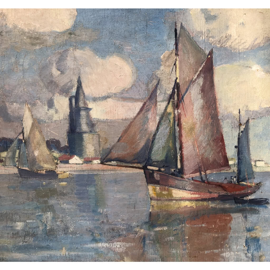 Morchain Paul Peinture 20è Bateaux De Pêche Sortant Du Port De La Rochelle Huile Signée Certificat 5