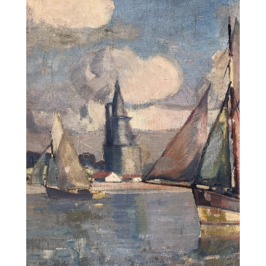 Morchain Paul Peinture 20è Bateaux De Pêche Sortant Du Port De La Rochelle Huile Signée Certificat 7