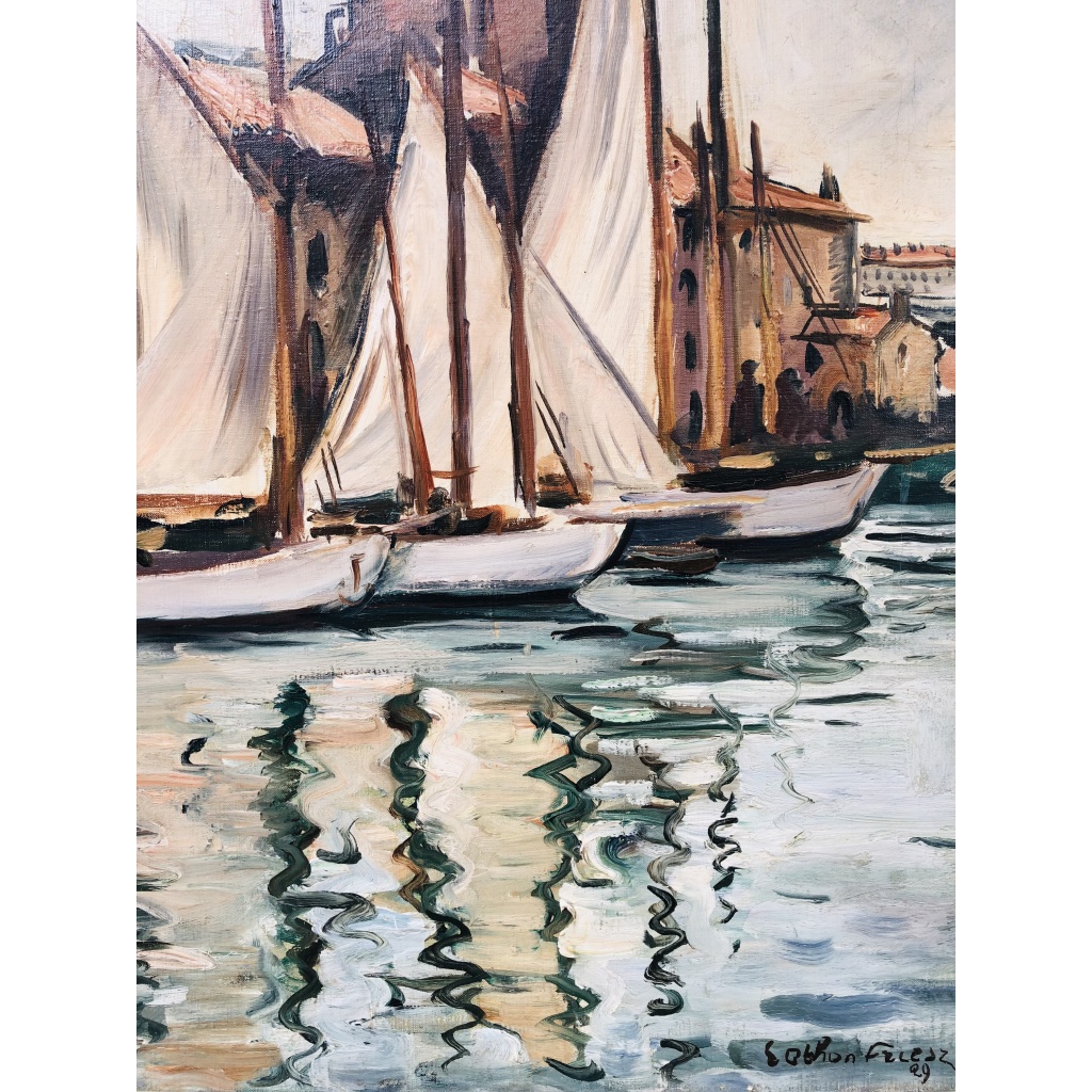 OTHON FRIESZ Emile Les voiles au port de Toulon en 1929 Huile sur toile signée et datée Certificat d’authenticité 9