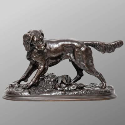 Sculpture – Chien De Chasse Au Lapin , Jules Moigniez (1835-1894) – Bronze