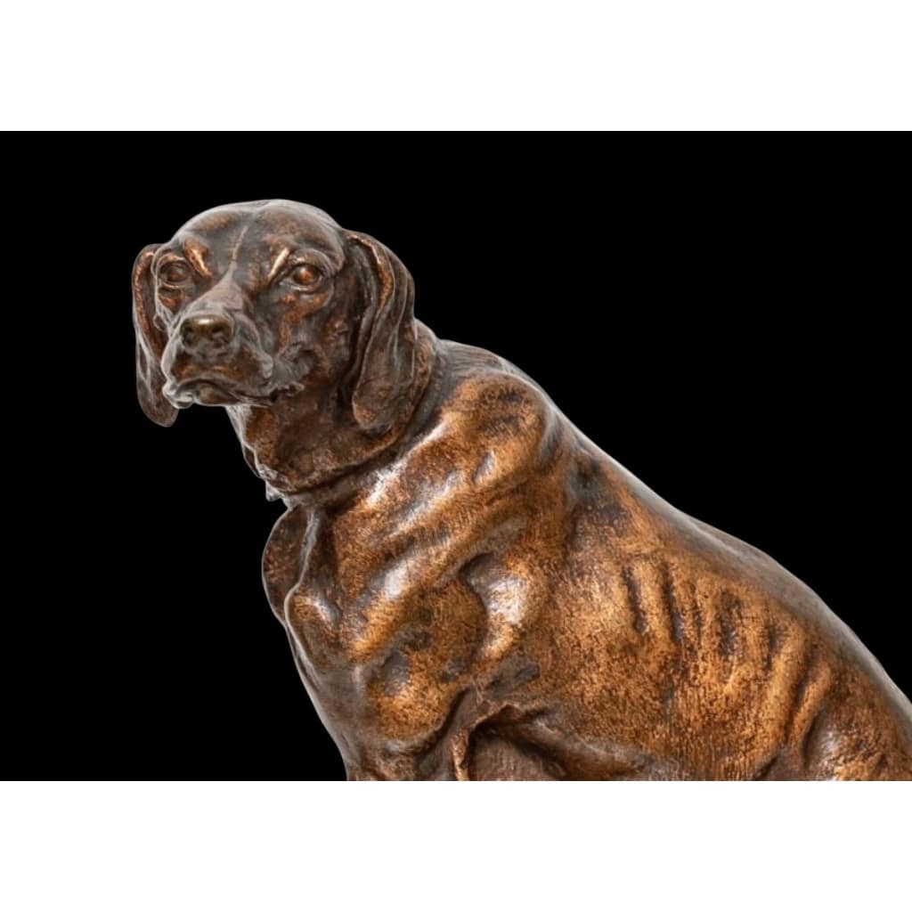 Sculpture – Chien Braque Gardant Un Lapin Par Pierre – Jules Mêne ( 1810-1879) – Bronze 4