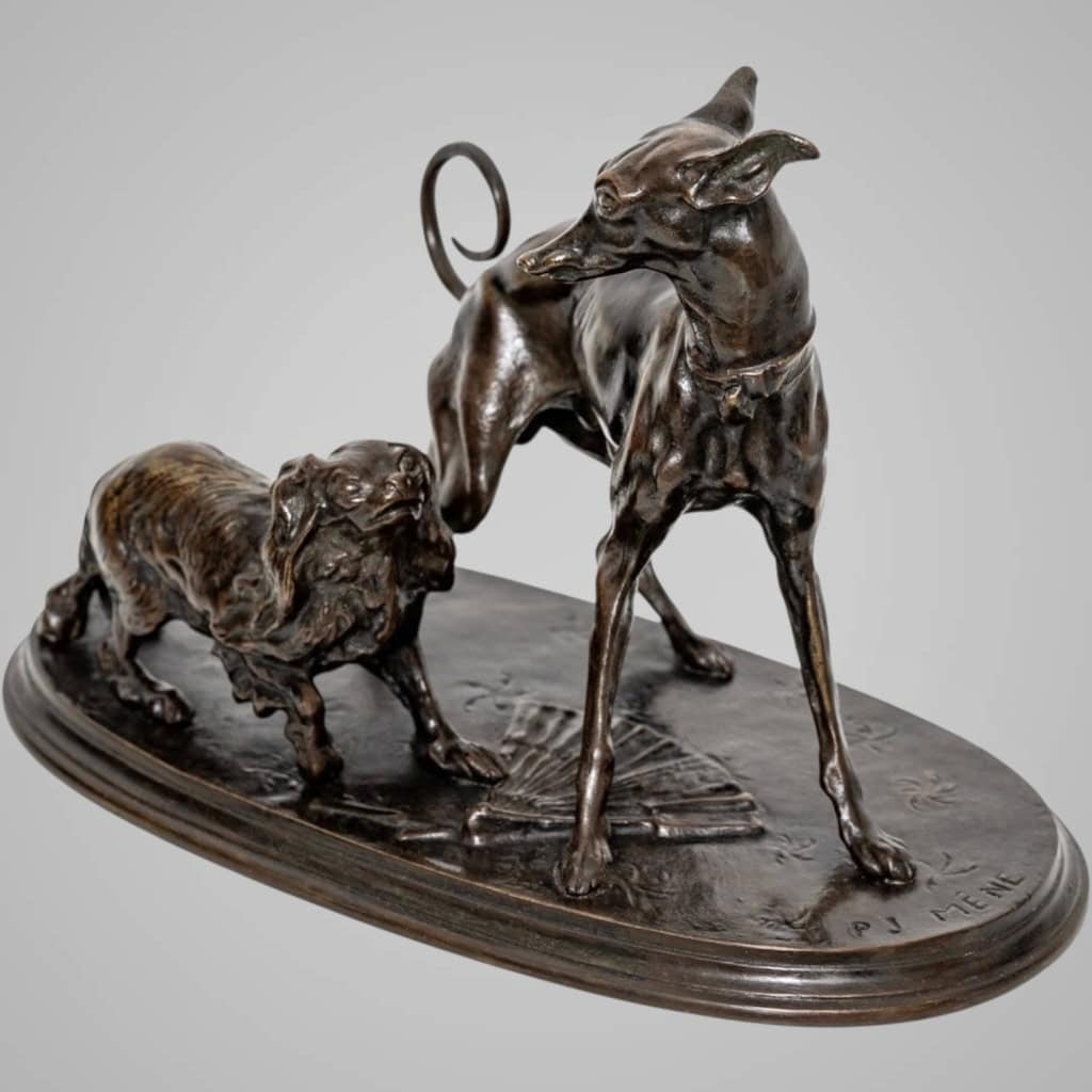Sculpture – Groupe Lévrier Et King – Charles Pierre – Jules Mêne (1810-1879) – Bronze 4
