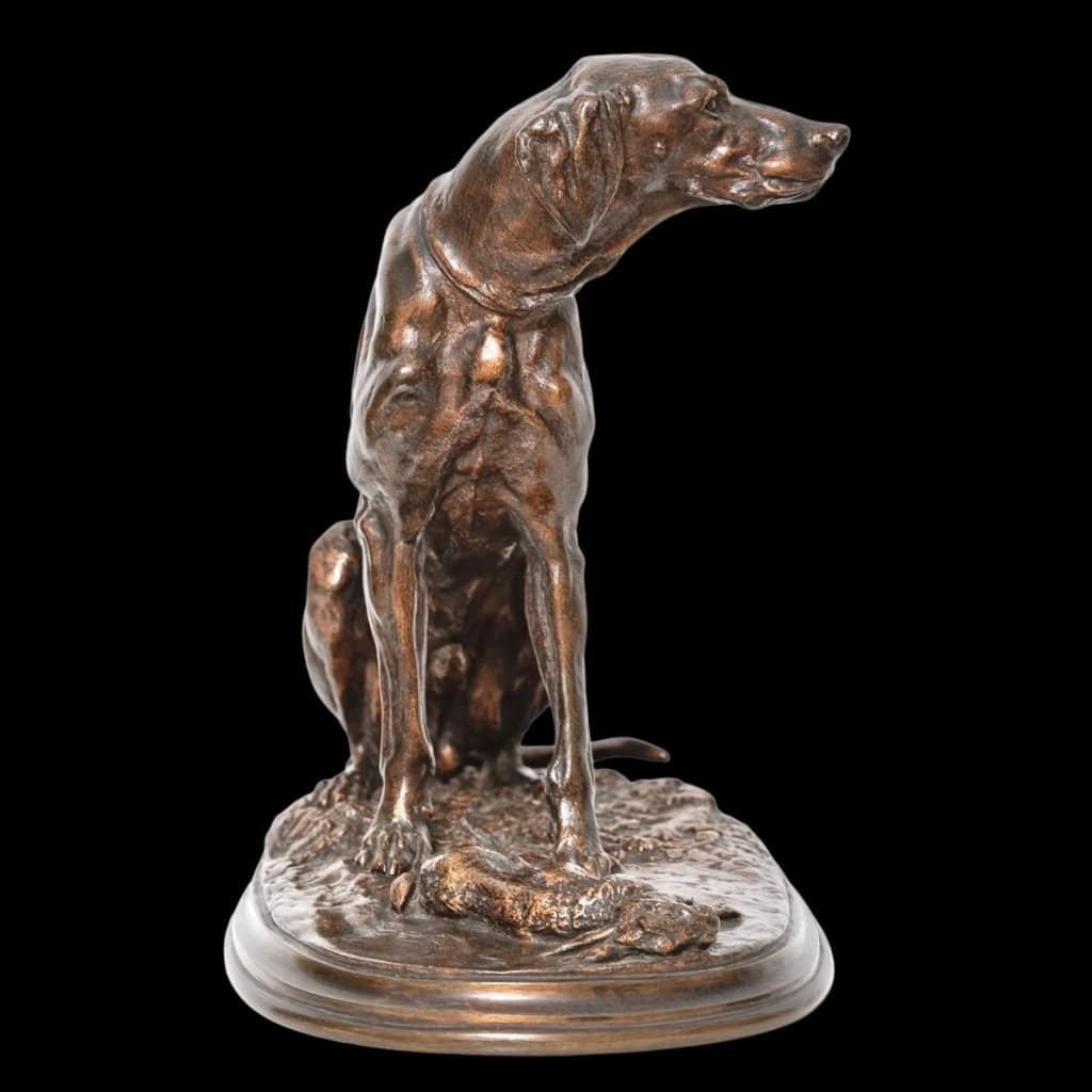 Sculpture – Chien Braque Gardant Un Lapin Par Pierre – Jules Mêne ( 1810-1879) – Bronze 5