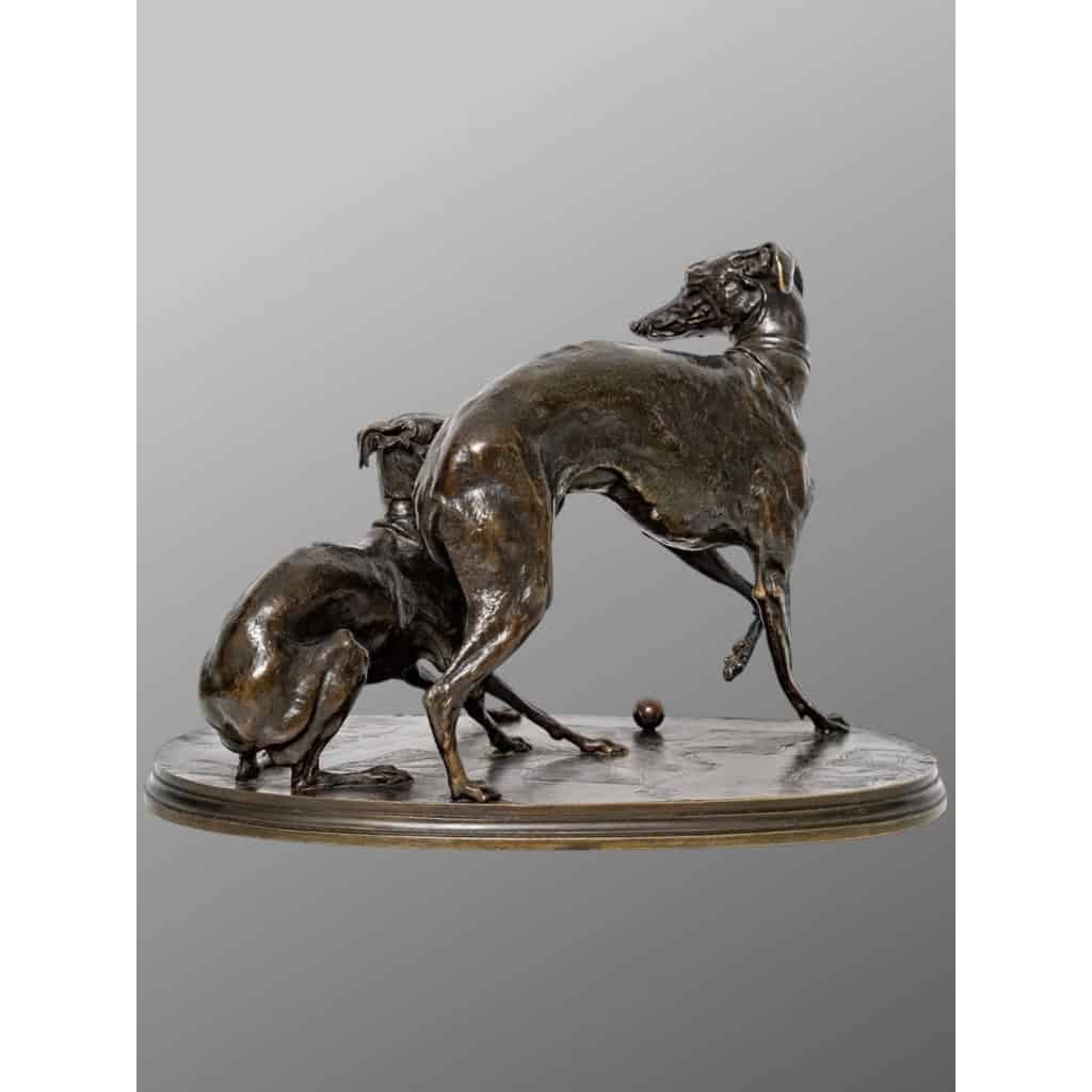 Groupe En Bronze « Deux Levrettes Jouant à La Boule » , Pierre-jules Mêne (1810-1879) 5