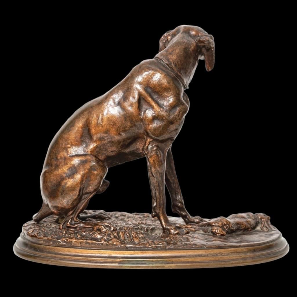 Sculpture – Chien Braque Gardant Un Lapin Par Pierre – Jules Mêne ( 1810-1879) – Bronze 6
