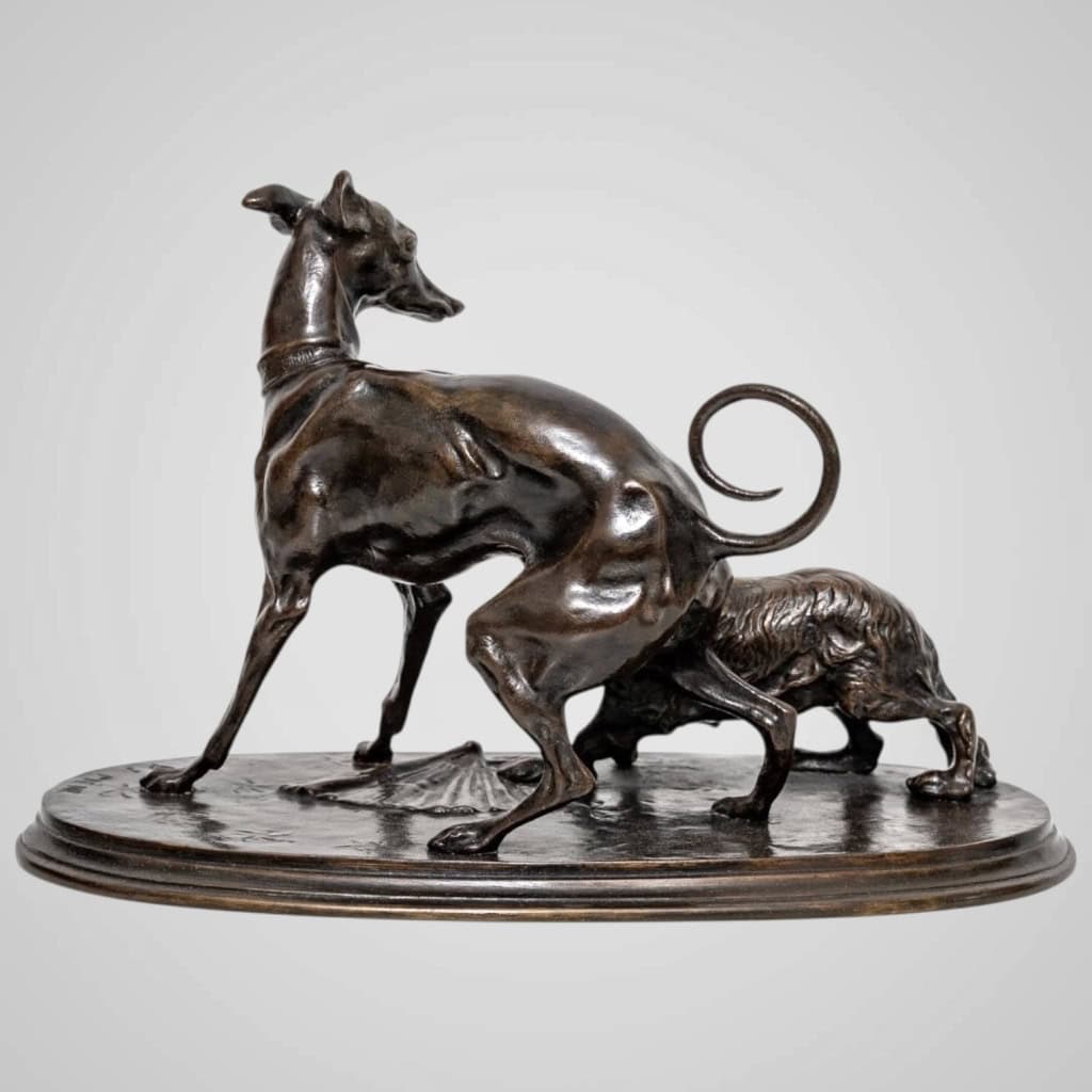 Sculpture – Groupe Lévrier Et King – Charles Pierre – Jules Mêne (1810-1879) – Bronze 5