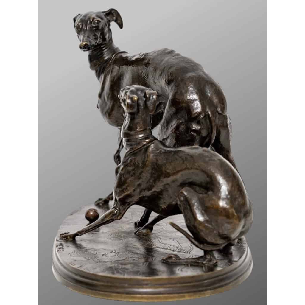 Groupe En Bronze « Deux Levrettes Jouant à La Boule » , Pierre-jules Mêne (1810-1879) 4