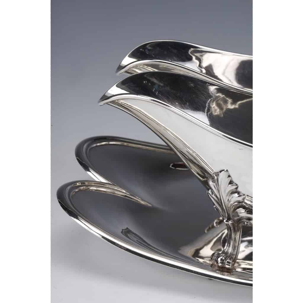 ODIOT Saucière double sur Plateau en Argent Massif Fin XIXème 6