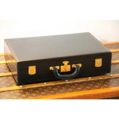 Mallette Hermes en cuir noir, Attache case Hermes, Porte documents Hermes 3