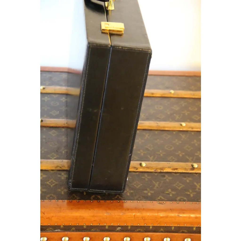 Mallette Hermes en cuir noir, Attache case Hermes, Porte documents Hermes 12