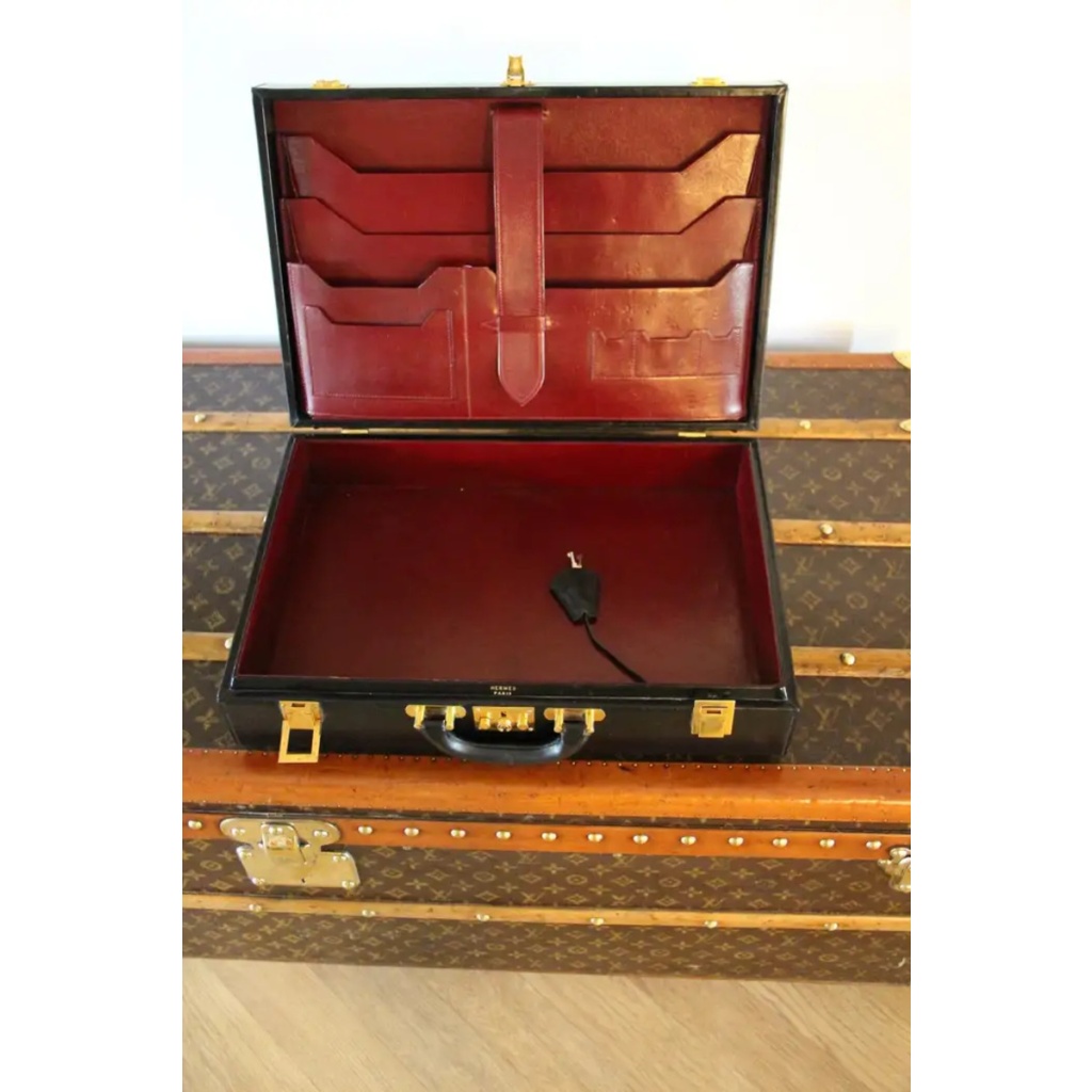 Mallette Hermes en cuir noir, Attache case Hermes, Porte documents Hermes 13
