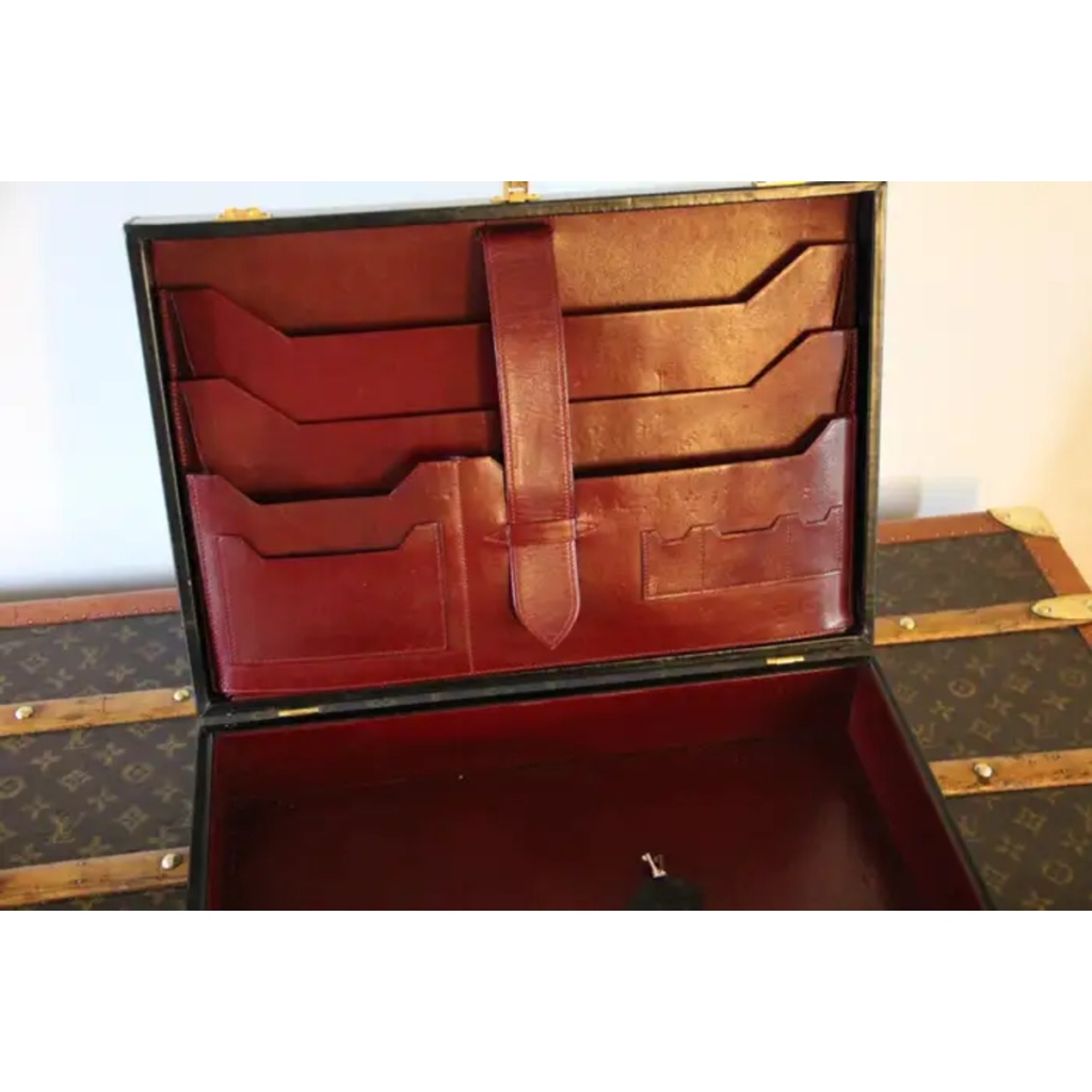 Mallette Hermes en cuir noir, Attache case Hermes, Porte documents Hermes 14