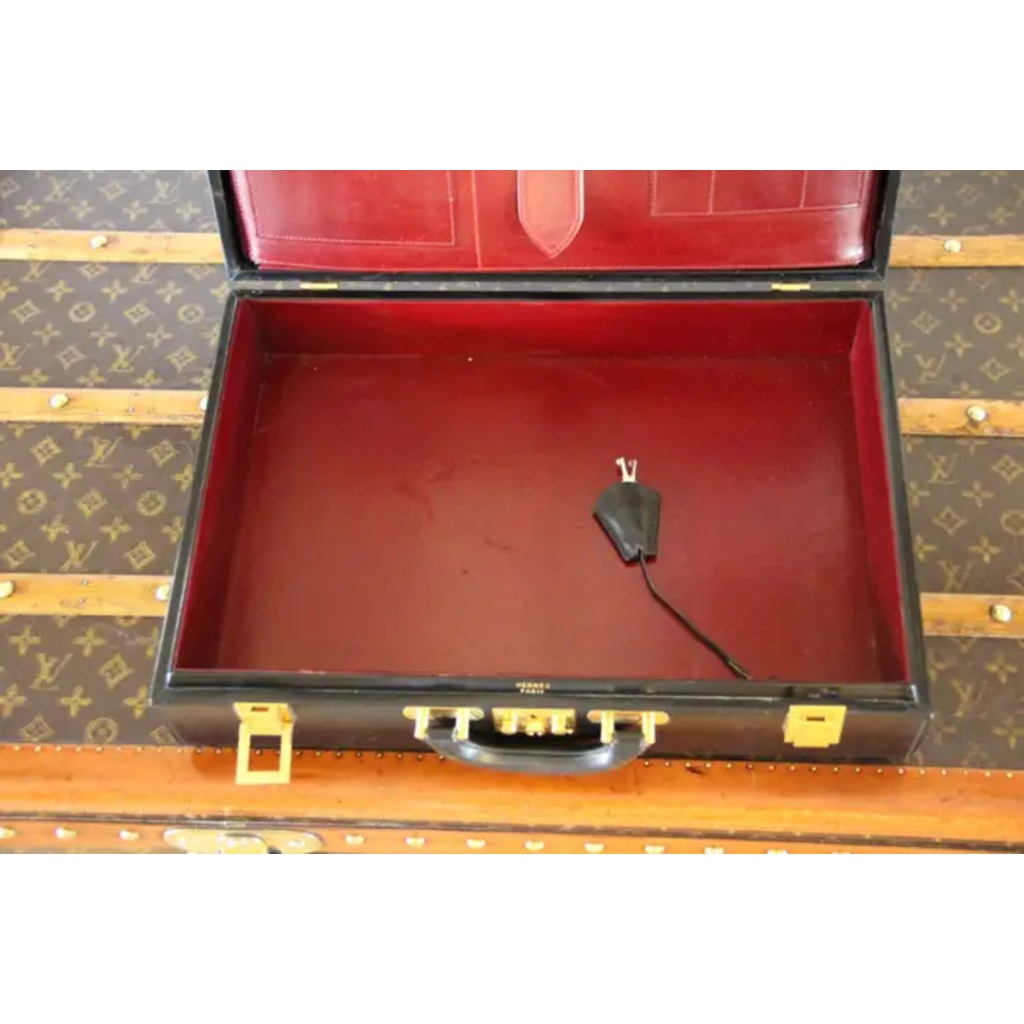 Mallette Hermes en cuir noir, Attache case Hermes, Porte documents Hermes 15