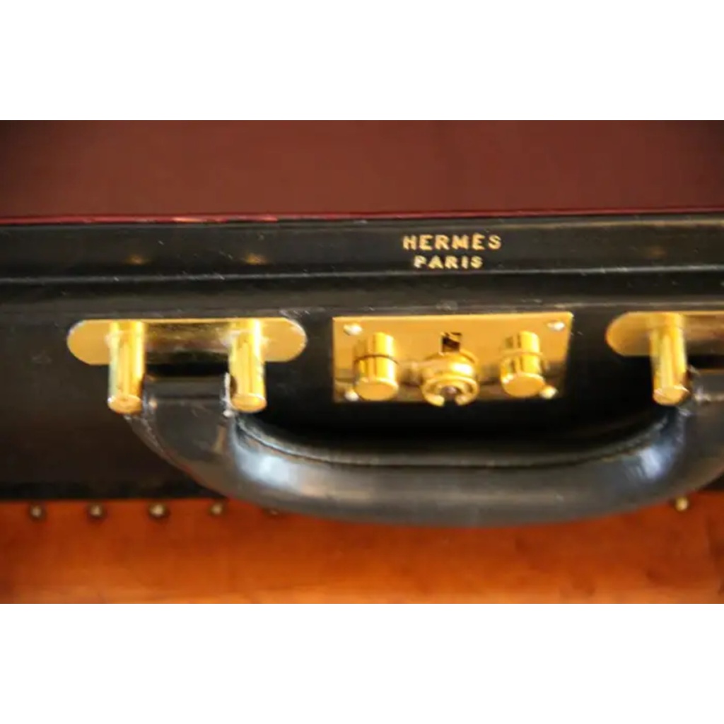 Mallette Hermes en cuir noir, Attache case Hermes, Porte documents Hermes 16