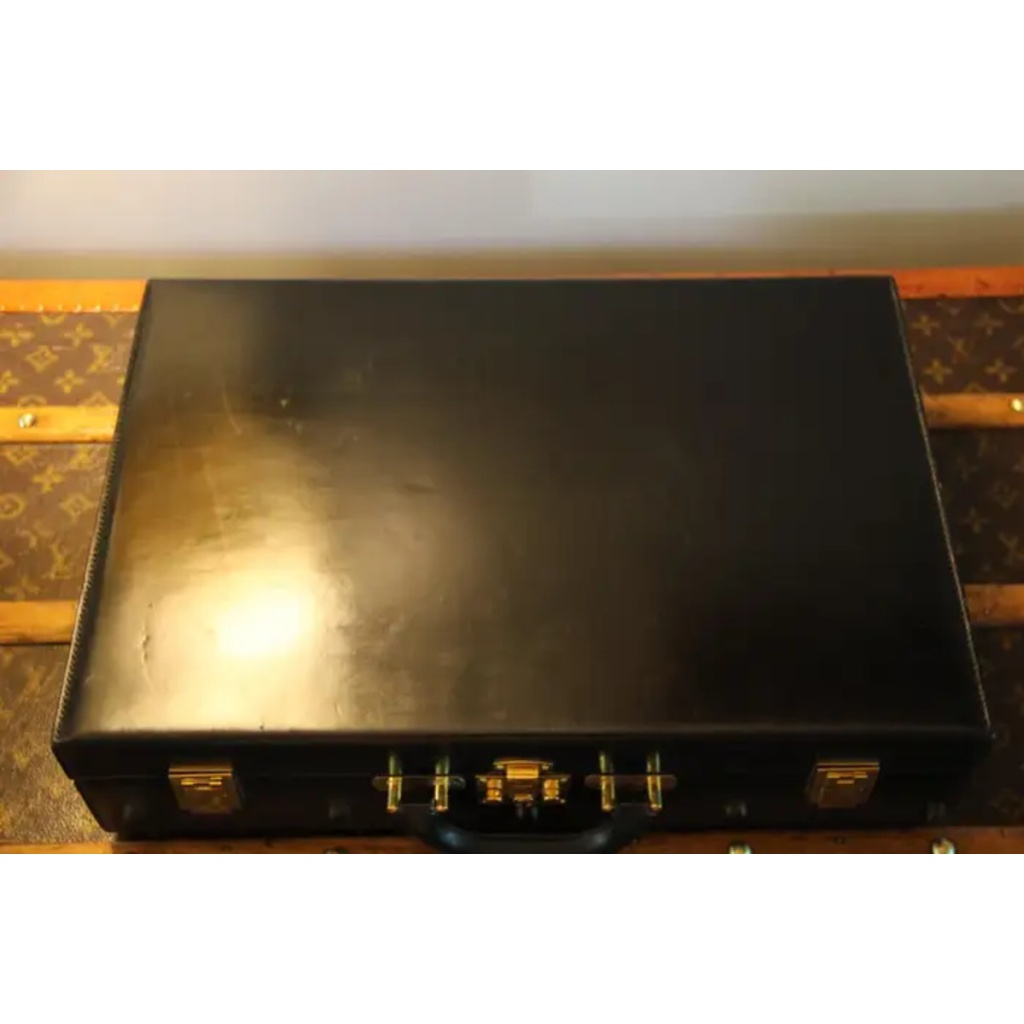 Mallette Hermes en cuir noir, Attache case Hermes, Porte documents Hermes 4
