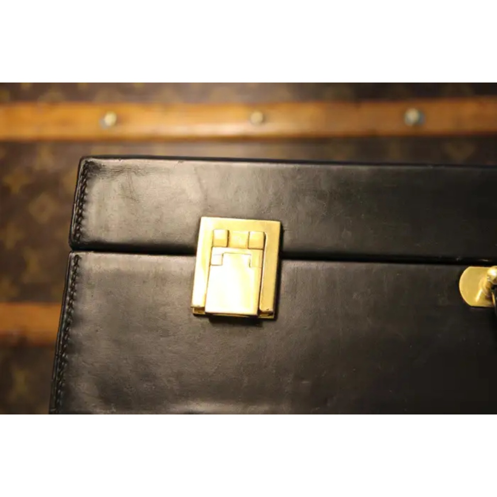 Mallette Hermes en cuir noir, Attache case Hermes, Porte documents Hermes 5