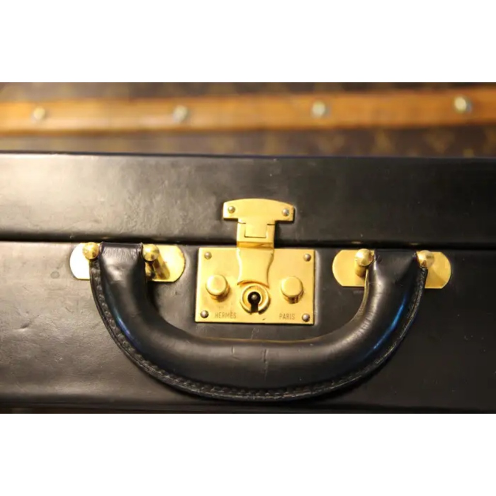 Mallette Hermes en cuir noir, Attache case Hermes, Porte documents Hermes 6