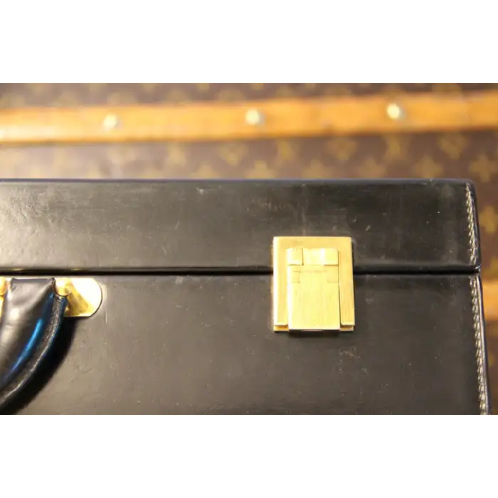 Mallette Hermes en cuir noir, Attache case Hermes, Porte documents Hermes 7