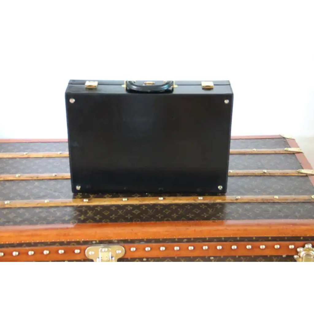 Mallette Hermes en cuir noir, Attache case Hermes, Porte documents Hermes 8