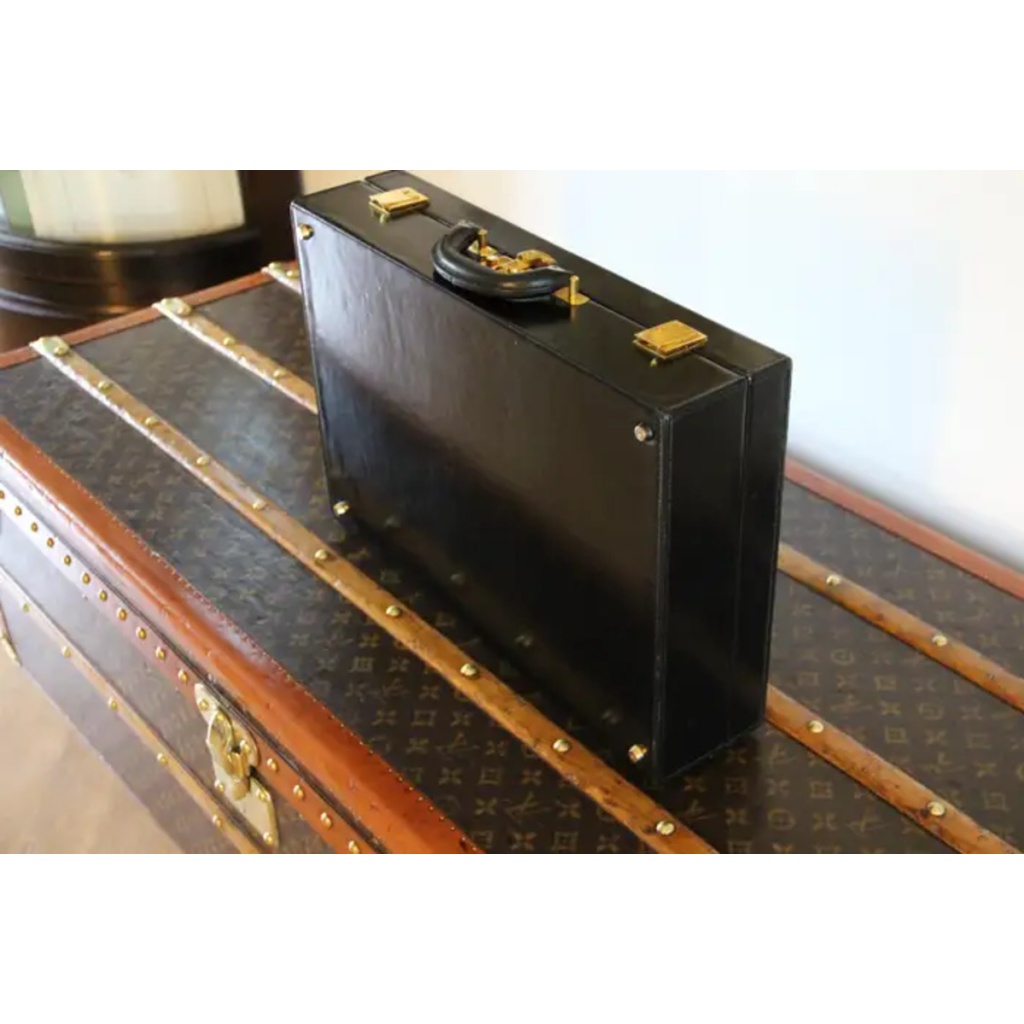 Mallette Hermes en cuir noir, Attache case Hermes, Porte documents Hermes 9
