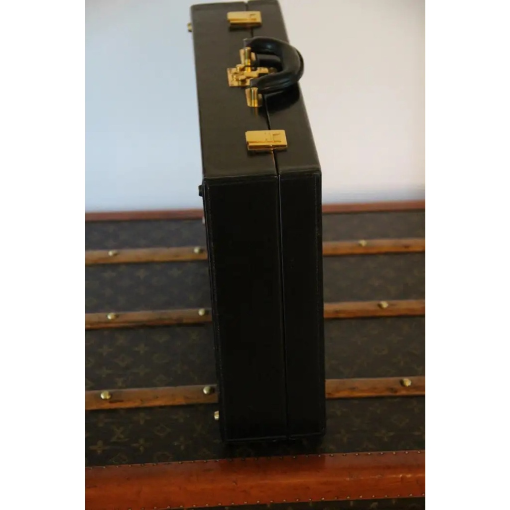 Mallette Hermes en cuir noir, Attache case Hermes, Porte documents Hermes 10
