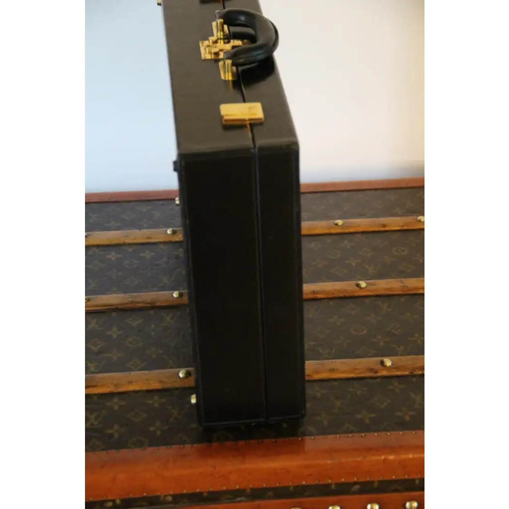 Mallette Hermes en cuir noir, Attache case Hermes, Porte documents Hermes 11