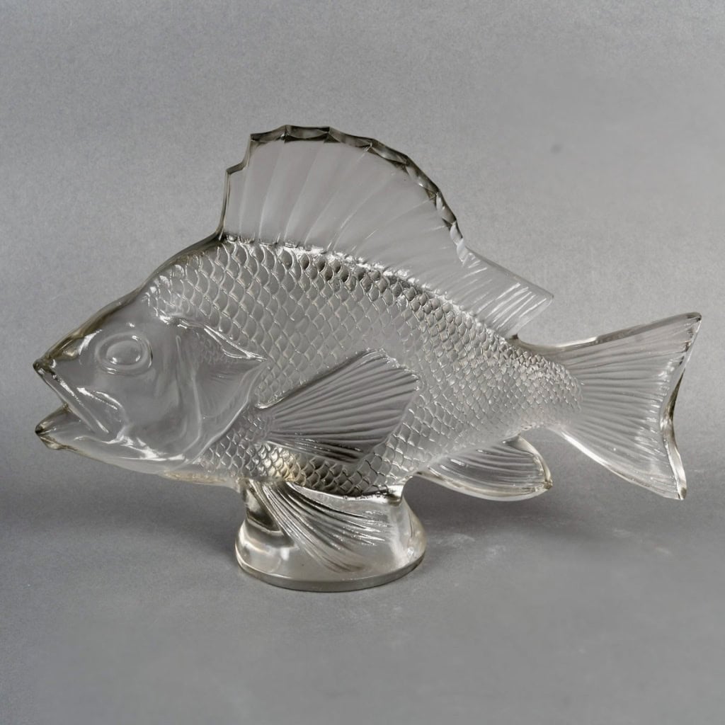 1922 René Lalique – Statue Décoration Gros Poisson Algues Verre Blanc – Base en Bronze 6